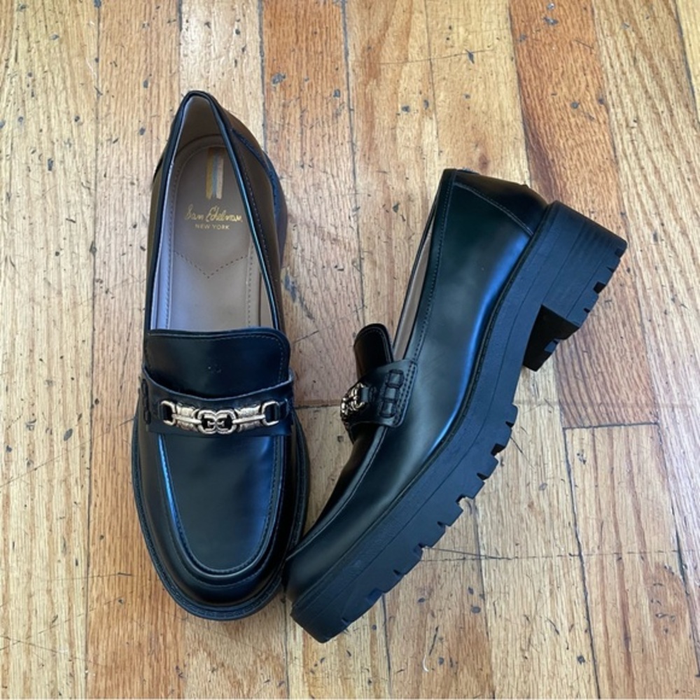 Sam Edelman Black Loafers with Gold Accent